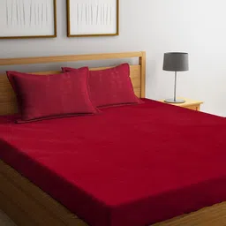 HOSTA HOMES Maroon Striped Poly Cotton 300 TC King Bedsheet with 2 Pillow Covers-57
