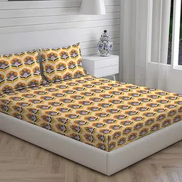 Layers Orange & Beige Floral 104 TC Pure Cotton King Bedsheet with 2 Pillow Covers-19