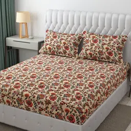 RRC Maroon Floral 144 TC King Bedsheet with 2 Pillow Covers-image-33