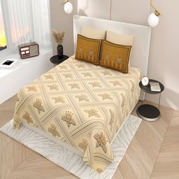 Qfab Yellow Floral 144 TC King Bedsheet with 2 Pillow Covers-image-94