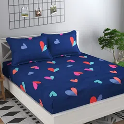 RRC Blue & Red Floral 144 TC King Bedsheet with 2 Pillow Covers-image-20