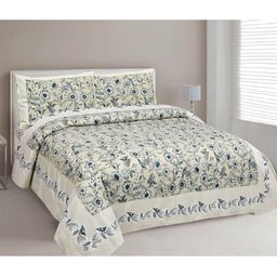 MAFATLAL Blue & White Floral 210 TC King Bedsheet with 2 Pillow Covers-image-72