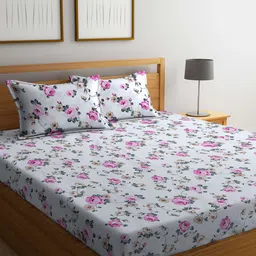 FABINALIV White & Pink Printed 300 TC King Bedsheet with 2 Pillow Covers-image-79
