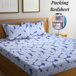 Arrabi Blue Floral 300 TC King Bedsheet with 2 Pillow Covers-image-78