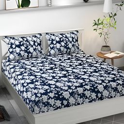 Furnistitchs Blue and White Floral 300 TC King Bedsheet with 2 Pillow Covers-image-63