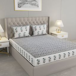 Wayne Martin White and Blue Floral 330 TC King Bedsheet with 2 Pillow Covers-image-15