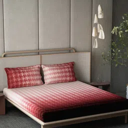 DDecor Red & Cream-Coloured Abstract Cotton 210 TC King Bedsheet With 2 Pillow Covers-10