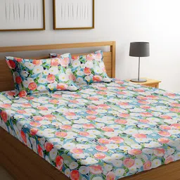 URBAN DREAM White & Peach 210 TC  Cotton King Bedsheet with 2 Pillow Covers-image-67
