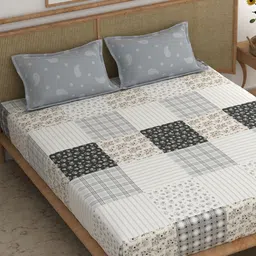 CHHAVI INDIA Grey Geometric Cotton 210 TC King Bedsheet with 2 Pillow Covers-image-76