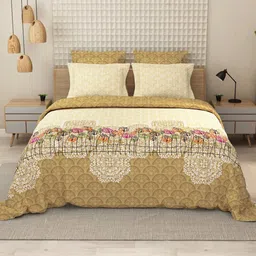 LABHAM Everyday Mustard & Green Geometric Cotton 180 TC King Bedsheet with 2 Pillow Covers-image-81
