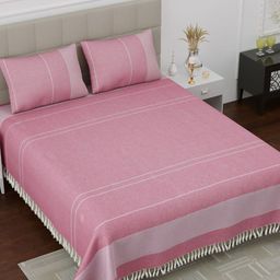 Varde Pink & White Geometric 160 TC King Bedsheet with 2 Pillow Covers-image-74