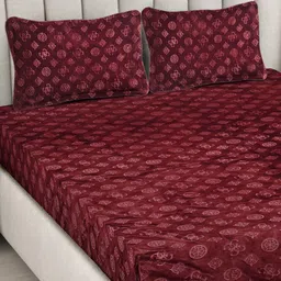 FABINALIV Maroon Geometric 300 TC King Bedsheet with 2 Pillow Covers-image-87