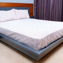 inizio White Purple Floral Cotton 240 TC King Bedsheet with 2 Pillow Covers-image-55