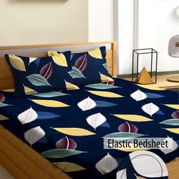 Aura Blue Floral Printed Microfiber Fitted 180 TC Queen Bedsheet with 2 Pillow Covers-image-37