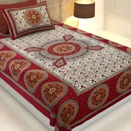 UBANIA COLLECTION Maroon & Grey Printed Cotton 144 TC Single Bedsheet 2 Pillow Covers-picture-7