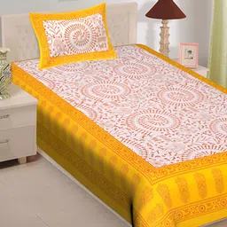 UBANIA COLLECTION Yellow Ethnic Motifs 144 TC Single Bedsheet Set-image-83