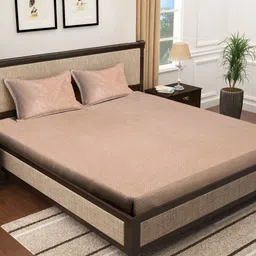 KLOTTHE Peach 300 TC Double Bedsheet With 2 Pillow Covers-image-84