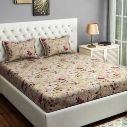 SWAYAM Beige Solid 250 TC Cotton 1 Queen Bedsheet with 2 Pillow Covers-image-16