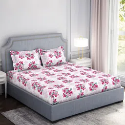 Welspun Adore White & Pink Floral Microfiber 104 TC Queen Bedsheet With 2 Pillow Covers-image-78