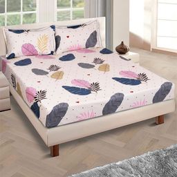 Aura Beige & Pink Floral 144 TC Queen Bedsheet with 2 Pillow Covers-image-77