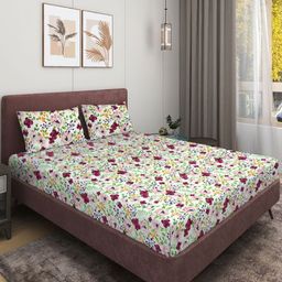 Aura White And Pink Floral Printed 144 TC Queen Bedsheet Set 2.24 m x 2.42 m-45