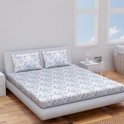 Himeya Grey & White Floral Cotton 144 TC Queen Bedsheet With 2 Pillow Covers-image-73