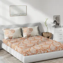 DDecor Brown & White Floral Cotton 144 TC Queen Bedsheet with 2 Pillow Covers-image-92