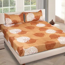 Aura Brown & White Floral Printed 144 TC Queen Bedsheet Set 2.24 m x 2.42 m-image-24