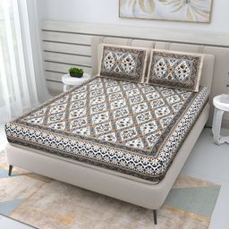 Wayne Martin Grey and white Floral 210 TC Queen Bedsheet with 2 Pillow Covers-image-36