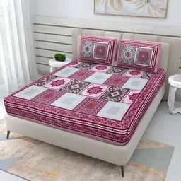 Wayne Martin Pink Floral Cotton 210 TC Queen Bedsheet with 2 Pillow Covers-image-75