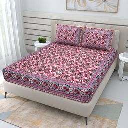 Wayne Martin Pink and white Floral 210 TC Queen Bedsheet with 2 Pillow Covers-image-61