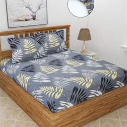 MORADO Grey & White Ethnic Motifs 210 TC Queen Fitted Bedsheet with 2 Pillow Covers-image-13