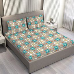 Layers Aria Grey & Blue Ethnic Motifs Microfiber 120 GSM Queen Bedsheet Set-2.54m x 2.23m-10