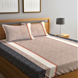 Home Sizzler Brown & Black 210 TC Cotton Queen Fitted Bedsheet with 2 Pillow Covers-image-2