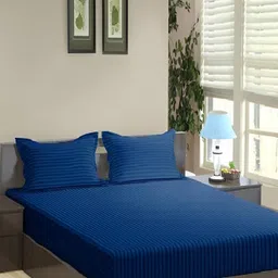 Laying Style Blue Striped 160 TC Queen Bedsheet With 2 Pillow Covers-image-98