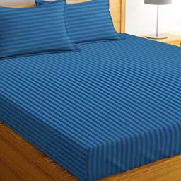 bsb home Navy Blue Striped Cotton 180 TC Queen Bedsheet with 2 Pillow Covers-image-37