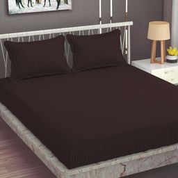 Aura Coffee Brown Striped 180 TC Queen Bedsheet With 2 Pillow Covers-image-23