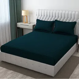 Hammer Home Green Striped 200 TC Queen Bedsheet with 2 Pillow Covers-picture-12