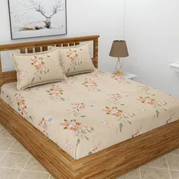BREVARD  Peach Green White 210 TC Queen Bedsheets with 2 Pillow Covers-picture-24