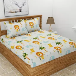 BREVARD Cream-Coloured Printed Cotton 210 TC Queen Bedsheet Set 2.54 m x 2.28 m-image-52