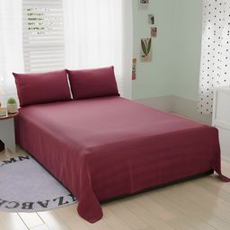 Bromwick Maroon & Grey Striped Cotton 210 TC Queen Bedsheet with 2 Pillow Covers-image-88