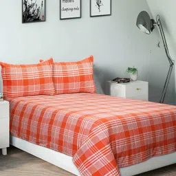 Airwill Orange Striped Cotton104 TC Queen Bedsheet with 2 Pillow Covers-17