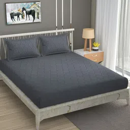 Bromwick Dark Grey Ethnic Motifs Cotton 210 TC Queen Bedsheet With 2 Pillow Covers-18