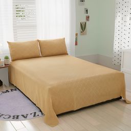 Bromwick Beige Geometric Cotton 210 TC Queen Bedsheet With 2 Pillow Covers-image-66