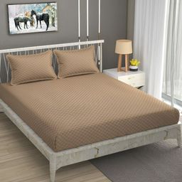 Bromwick Beige Solid Cotton 210 TC Queen Bedsheet with 2 Pillow Covers-image-54