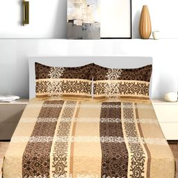 Bromwick Beige &White Ethnic Motifs Cotton 210 TC Queen Bedsheet with 2 Pillow Covers-image-6