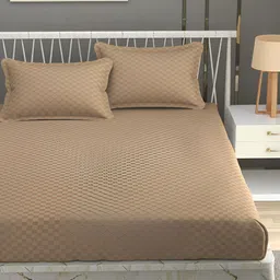 Bromwick Beige Geometric Cotton 210 TC Queen Bedsheet with 2 Pillow Covers 110 GSM-image-44