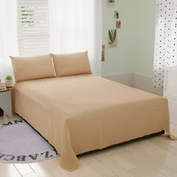 Bromwick Beige Cotton 210 TC Queen Bedsheet With 2 Pillow Covers-image-91