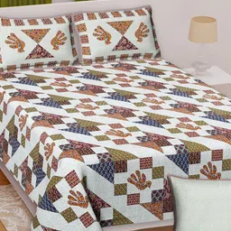 Texstylers Green & Orange Floral Cotton 210 TC Queen Bedsheet with 2 Pillow Covers-picture-43