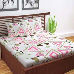 Divine Casa Bedsheet Pink Geometric Pure Cotton 144 TC Queen Bedsheet Set 2.54 m x 2.22 m-image-77